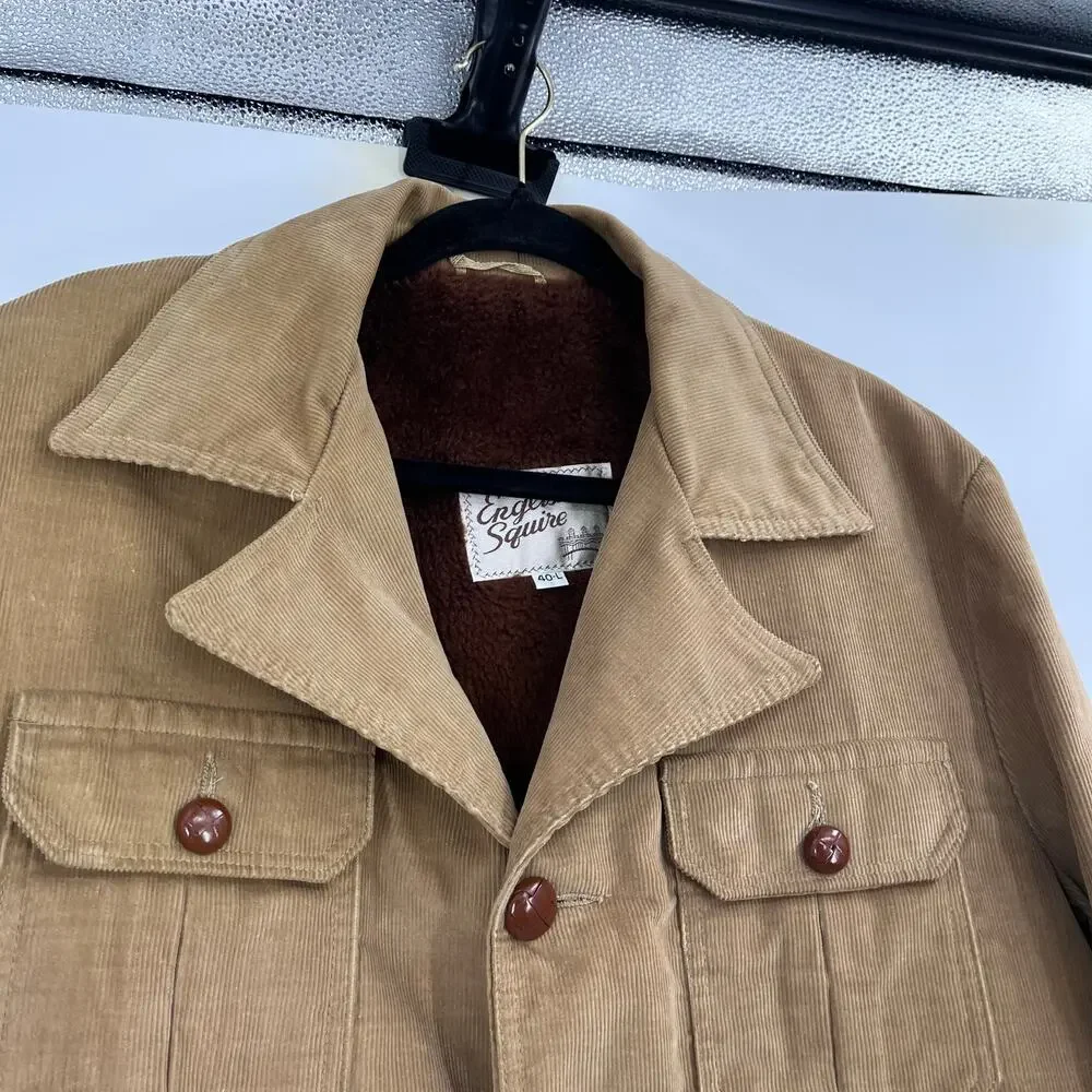 Vintage English Squire Corduroy Sherpa Equestrian Chore Jacket Men’s Size 40L